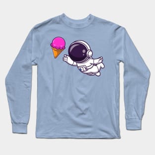 Astronaut Floating with Ice Cream Cartoon Long Sleeve T-Shirt